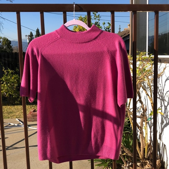 HOT PINK MOCKNECK SHORT SLEEVE SWEATER  - TOG SHOP XL GUC FLATTERI… - Picture 4 of 15